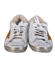 Current Boutique-Golden Goose - Ivory Leather & Tan Star Shearling Trim Super-Star Sneakers Sz 9
