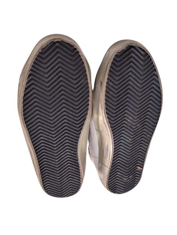 Current Boutique-Golden Goose - Ivory Leather & Tan Star Shearling Trim Super-Star Sneakers Sz 9