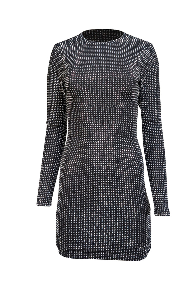 black and silver rhinestone dress Black Rhinestone Dress With Side Train