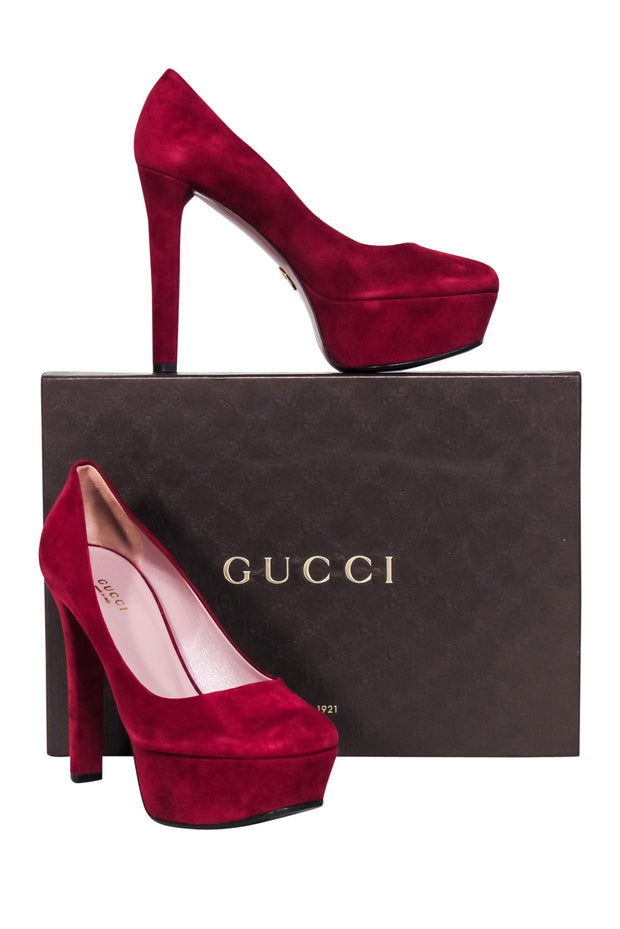 Current Boutique-Gucci - Burgundy Suede Platform Pumps Sz 7.5