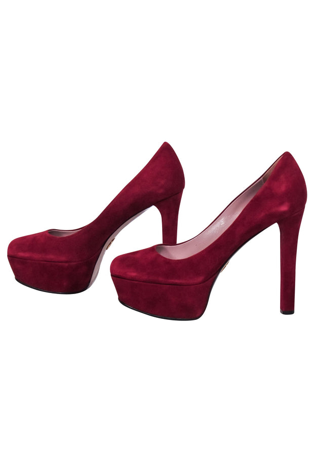 Current Boutique-Gucci - Burgundy Suede Platform Pumps Sz 7.5