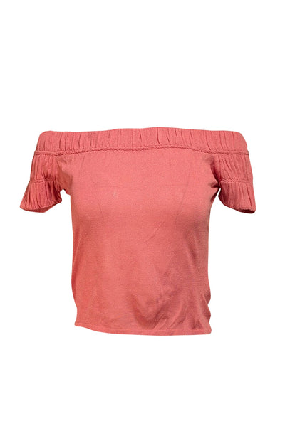 Current Boutique-Gucci - Pink Silk Short Sleeve Off The Shoulder Top Sz S