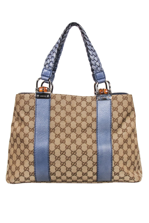 Current Boutique-Gucci - Tan Jacquard Libeccio Monogram Shoulder Bag w/ Braided Strap