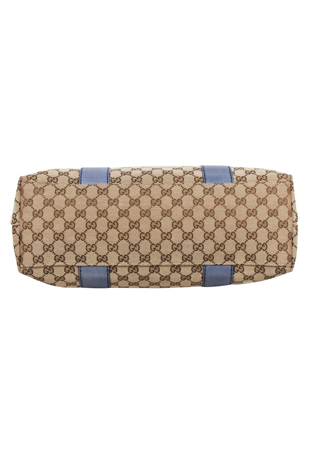 Current Boutique-Gucci - Tan Jacquard Libeccio Monogram Shoulder Bag w/ Braided Strap