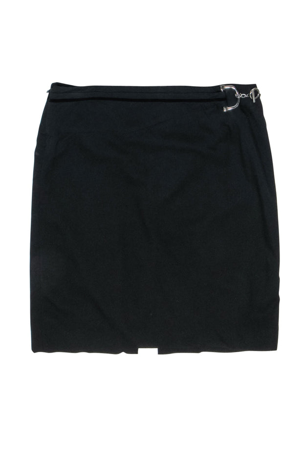 Current Boutique-Gucci - Black Wool Side Buckle Skirt Sz 6