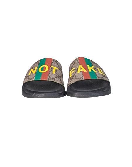 Current Boutique-Gucci - Brown Monogram "Not Fake" Slide Sandals Sz 7