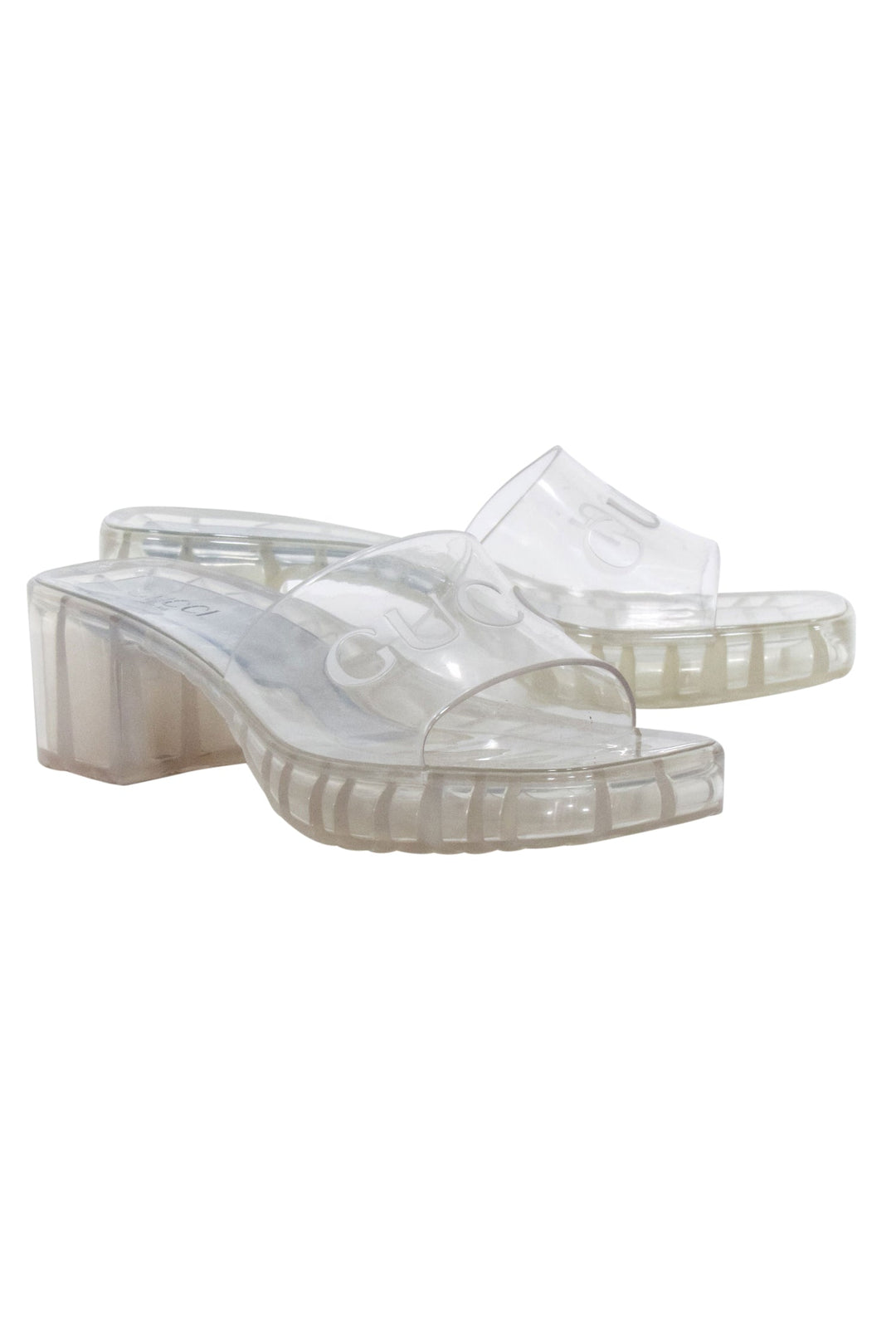 Gucci - Clear Rubber Logo Platform Slide Sandals Sz 7  display picture 1