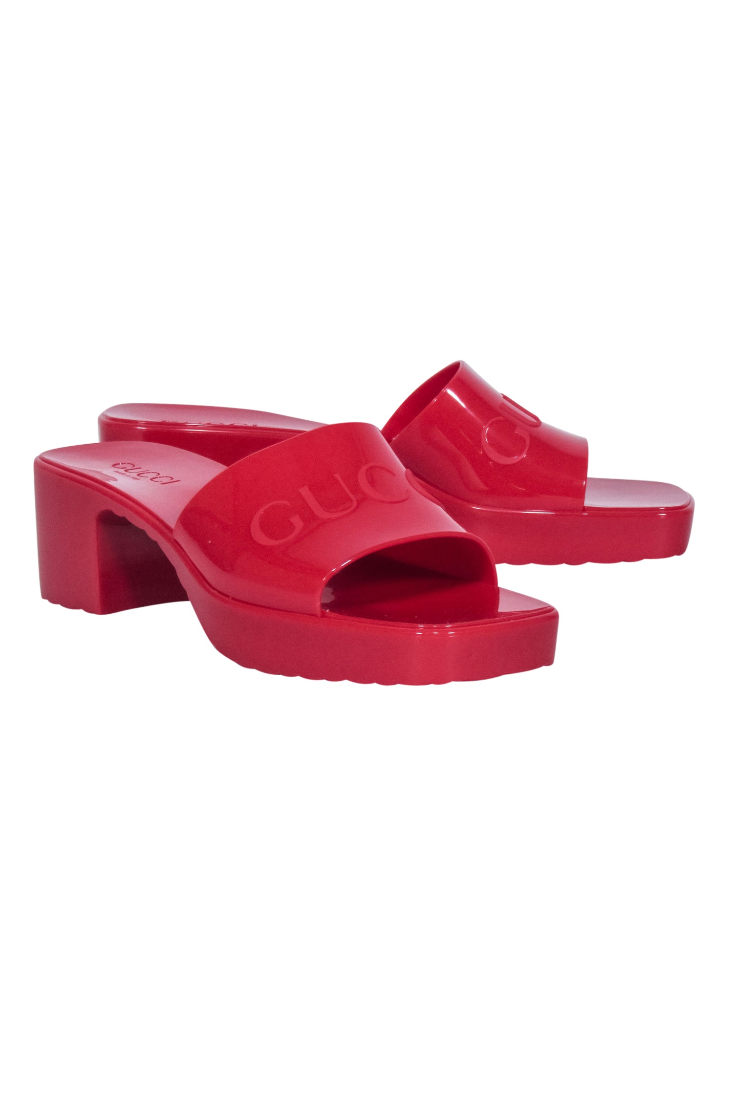 Gucci - Red Rubber Logo Platform Slide Sandals Sz 10 | Current