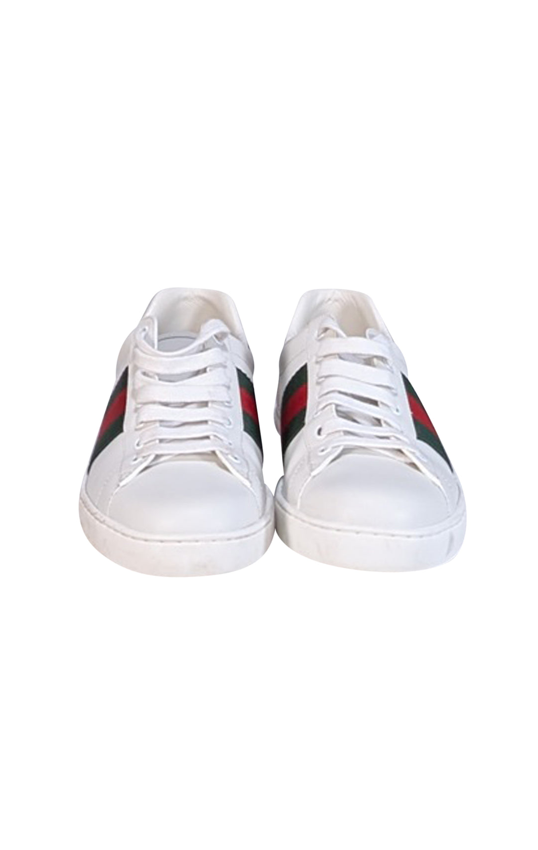 Gucci - White White Leather Sneakers w/ Green & Red Side Stripe display picture 2