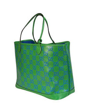 Current Boutique-Gucci - Green & Blue Monogram Embossed Leather Tote Bag