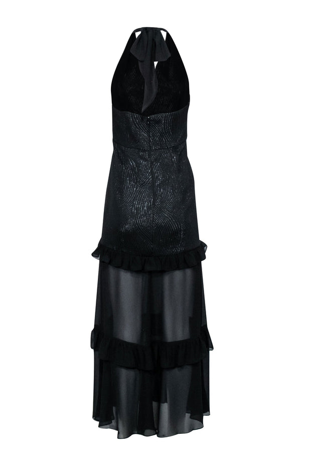 Halston - Black Halter Formal Dress w/ Ruffle Trim Sz 4 Halston - Black Halter Formal Dress w/ Ruffle Trim Sz 4