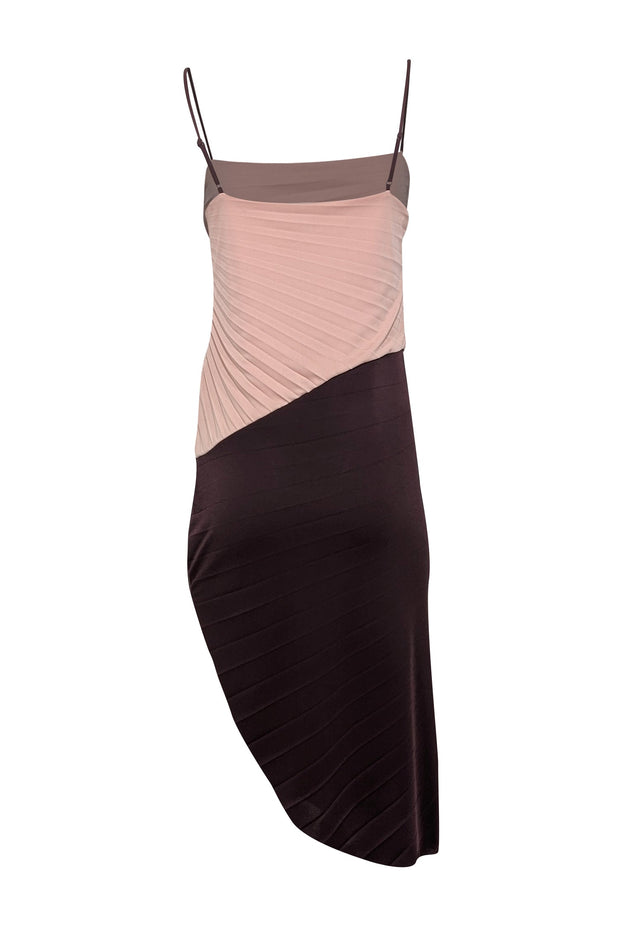 Halston Heritage - Purple & Blush Colorblock Ruched Midi Dress Sz 6 Halston Heritage - Purple & Blush Colorblock Ruched Midi Dress Sz 6