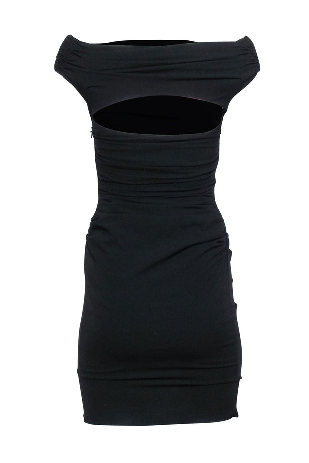 Helmut Lang - Black Ruched Mini Dress w/ Back Cutout Sz 2 Helmut Lang - Black Ruched Mini Dress w/ Back Cutout Sz 2