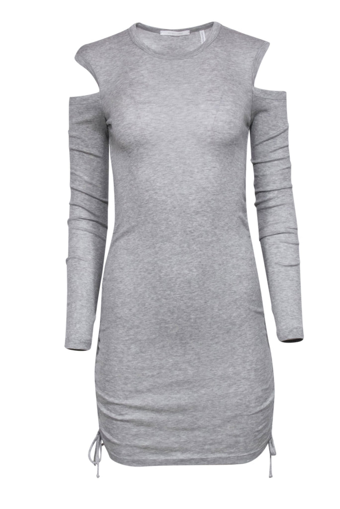 helmut lang slash long sleeve dress Helmut Lang Ribbed Lacing Dress in Grey