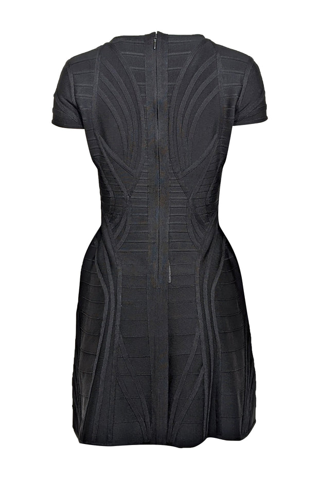 Herve Leger - Black Cap Sleeve Bandage Textured Fit & Flare Dress Sz M Herve Leger - Black Cap Sleeve Bandage Textured Fit & Flare Dress Sz M