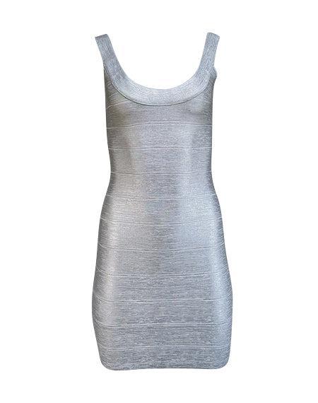 Herve Leger - Silver Metallic Scoop Neck Bandage Dress Sz M Herve Leger - Silver Metallic Scoop Neck Bandage Dress Sz M