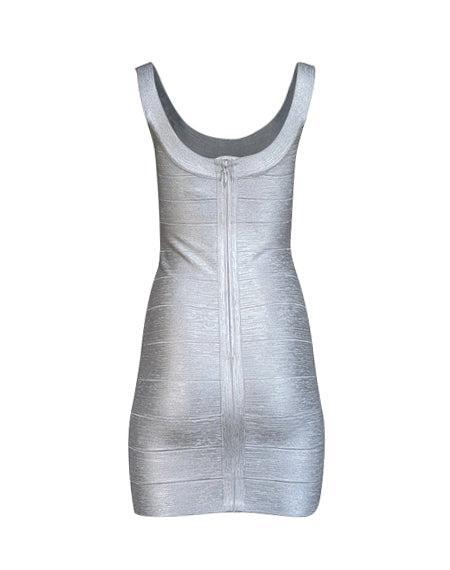 Herve Leger - Silver Metallic Scoop Neck Bandage Dress Sz M Herve Leger - Silver Metallic Scoop Neck Bandage Dress Sz M
