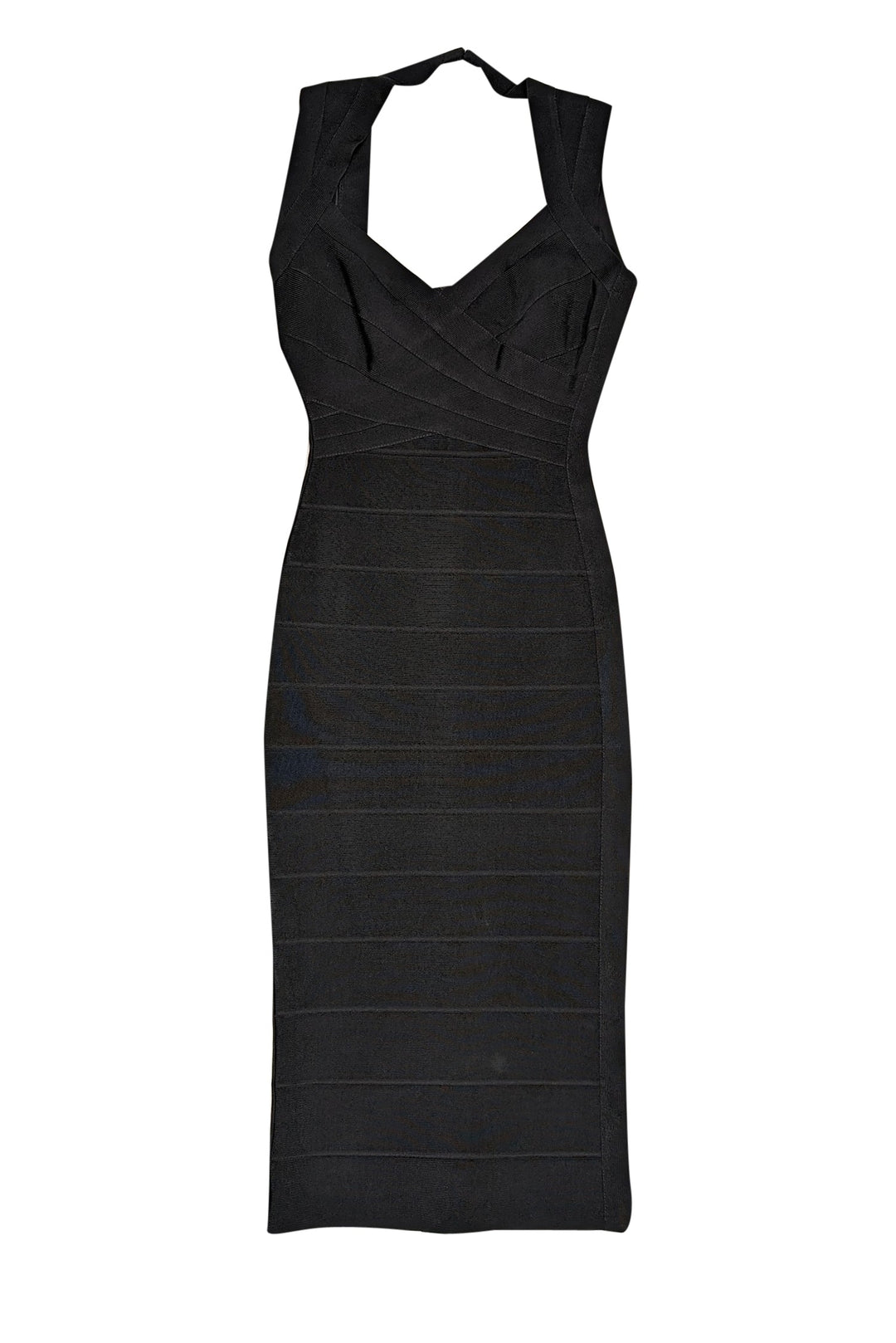 Herve Leger - Black Sleeveless V-Neck Bandage Midi Dress Sz XS Herve Leger - Black Sleeveless V-Neck Bandage Midi Dress Sz XS
