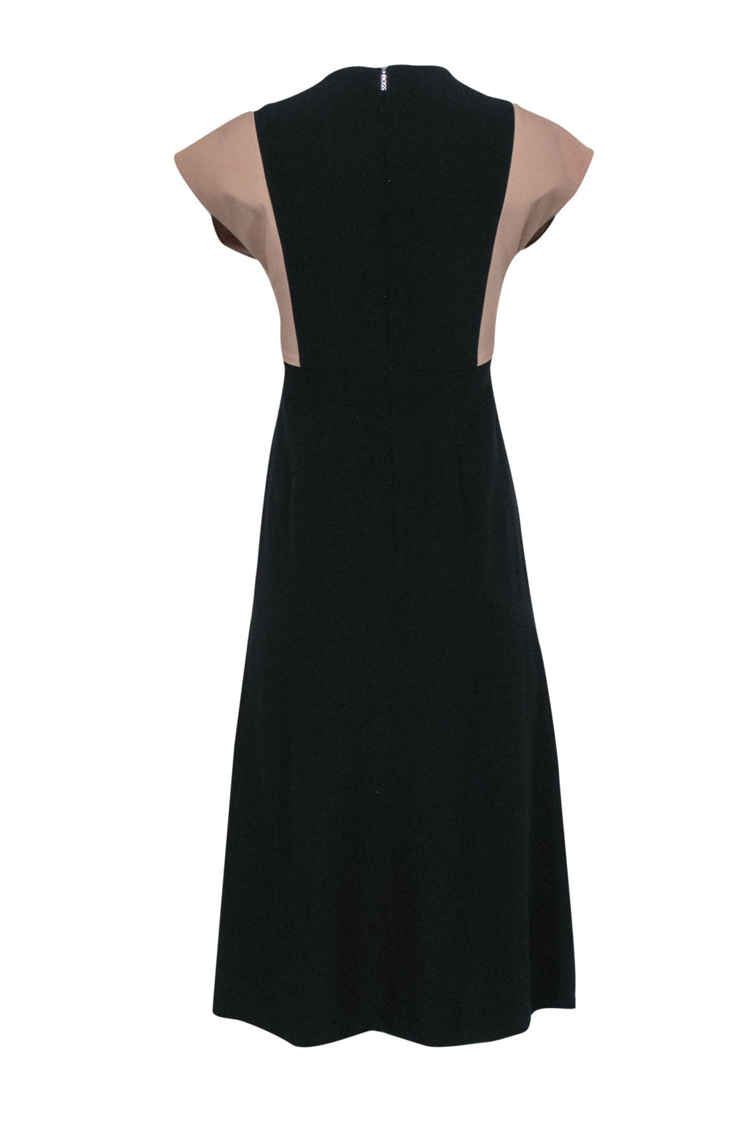 Hugo Boss - White, Beige, & Black Color Block "Debrany" Midi Dress Sz