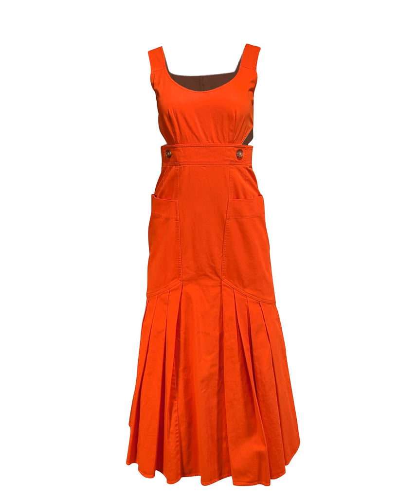 Hunter Bell - Bright Orange Pleated Flounce Hem Midi Dress Sz 0 Hunter Bell - Bright Orange Pleated Flounce Hem Midi Dress Sz 0