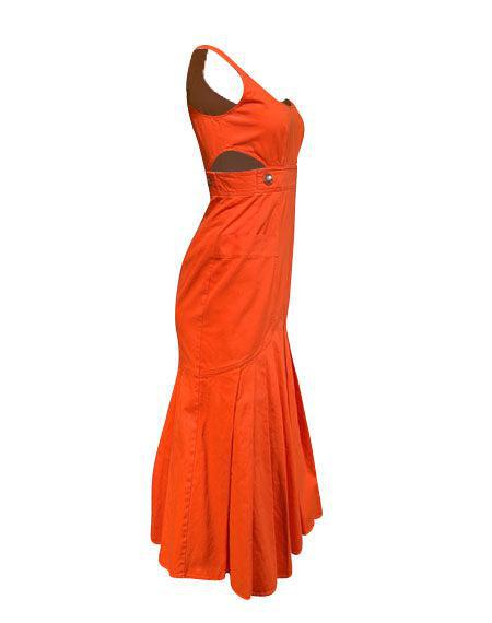 Current Boutique-Hunter Bell - Bright Orange Pleated Flounce Hem Midi Dress Sz 0