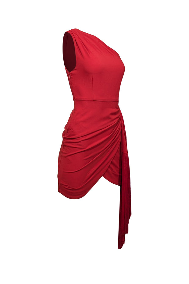Hutch - Red One Shoulder Mini Dress w/ Fringe Trim Sz XXS Hutch - Red One Shoulder Mini Dress w/ Fringe Trim Sz XXS