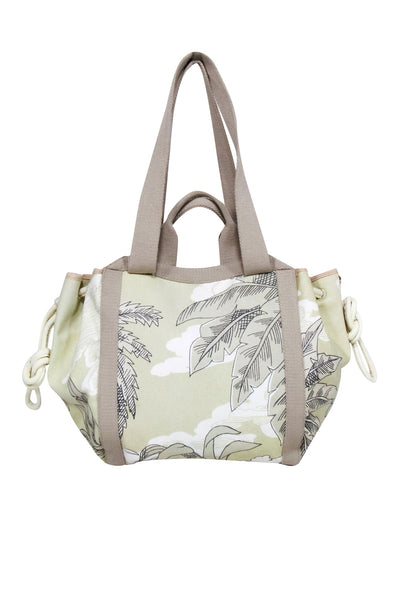 Current Boutique-Inoui Editions - Beige, Cream, & Light Green Tropical Print Drawstring Bag