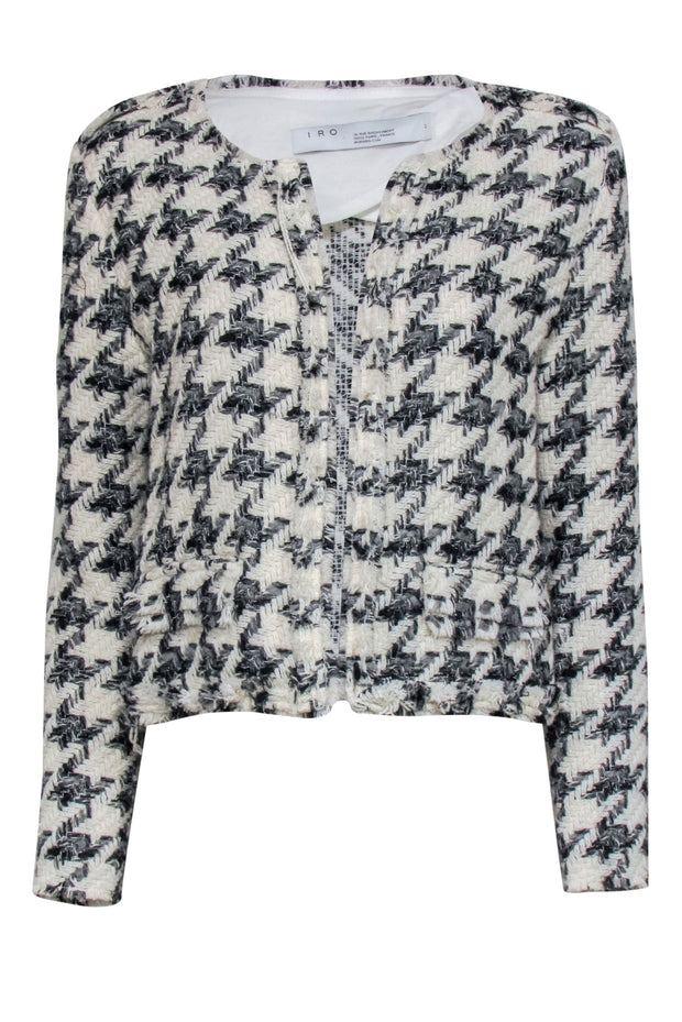 Current Boutique-IRO - Black & White Houndstooth Tweed Jacket w/ Rings Sz XL