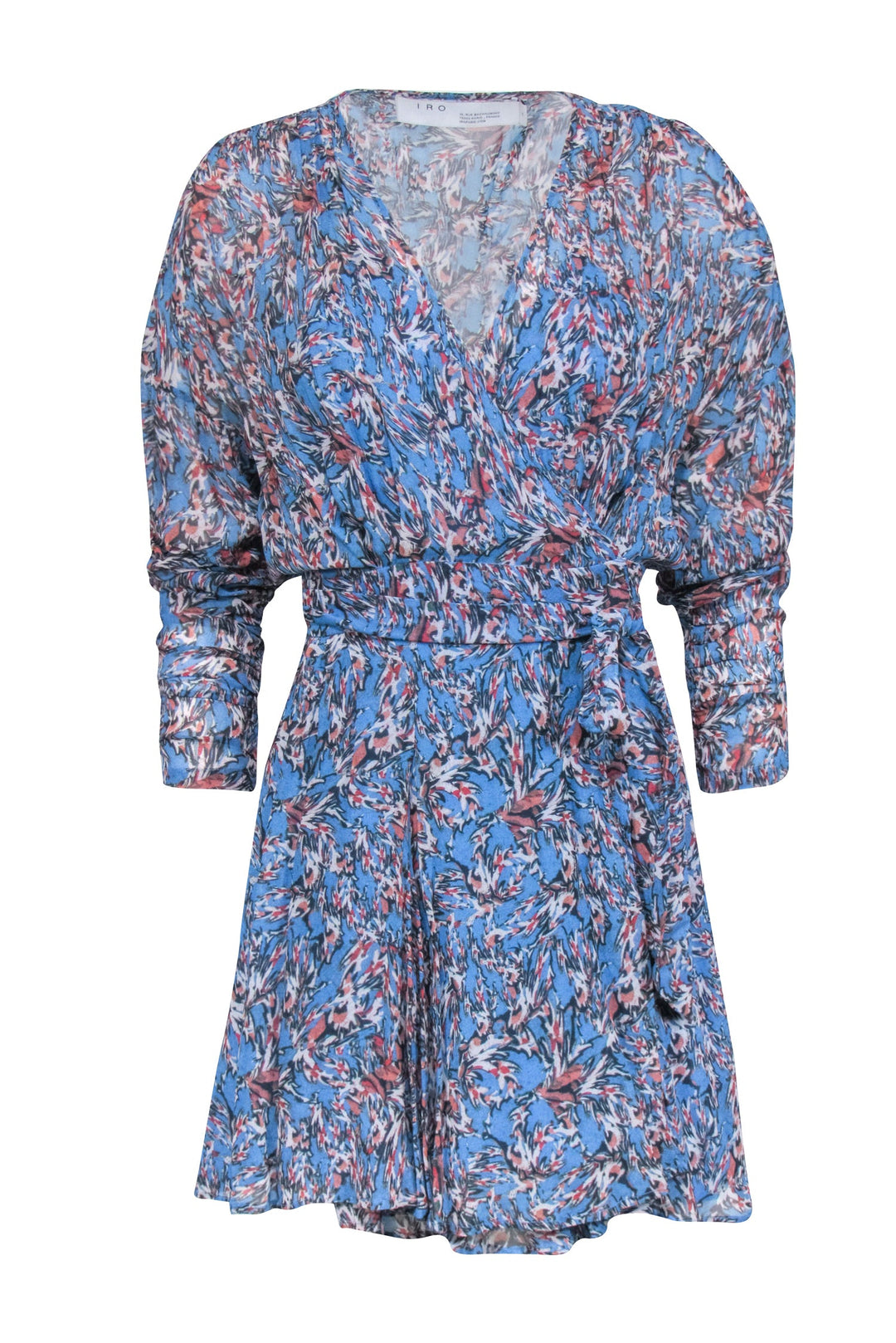 IRO - Blue & Orange Abstract Floral Print Long Sleeve Mini Dress Sz 6 IRO - Blue & Orange Abstract Floral Print Long Sleeve Mini Dress Sz 6