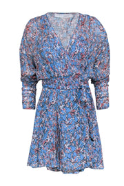 Current Boutique-IRO - Blue & Orange Abstract Floral Print Long Sleeve Mini Dress Sz 6
