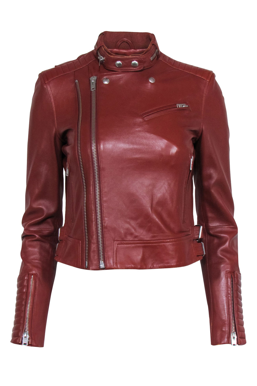 IRO Deep Brown Leather Moto Jacket Sz Current Boutique