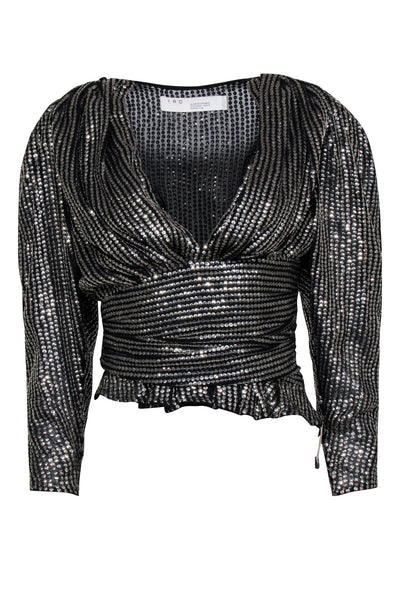 Current Boutique-IRO - Black w/ Silver Sequin Ruched "Ciota" Top Sz 2
