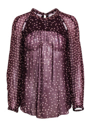 Current Boutique-Isabel Marant - Burgundy Mixed Print Sheer Blouse w/ Cutouts Sz 6