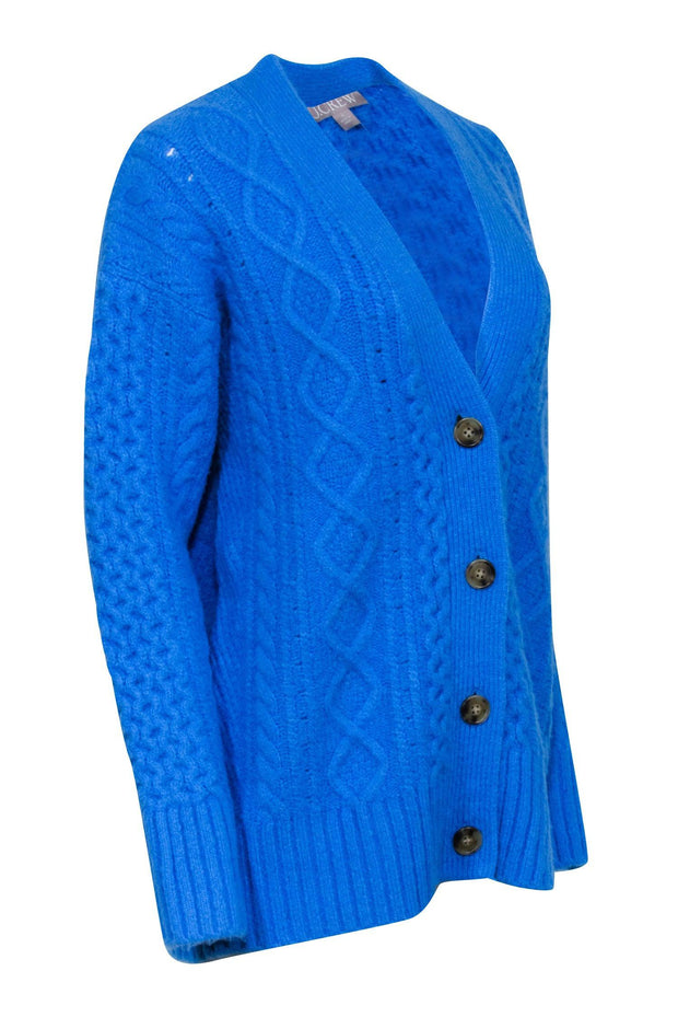 Current Boutique-J.Crew - Pool Blue Chunky Knit Wool Blend Cardigan Sz S