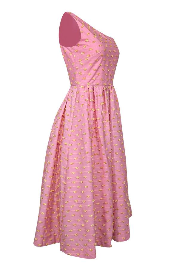 J.Crew - Pink & Yellow Eyelash Textured One Shoulder Midi Dress Sz 0 | Current Boutique J.Crew - Pink & Yellow Eyelash Textured One Shoulder Midi Dress Sz 0 | Current Boutique