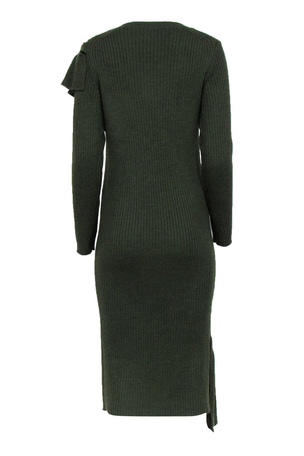 J.Crew Collection - Green Ribbed Knit Long Sleeve Ruffle Dress Sz M J.Crew Collection - Green Ribbed Knit Long Sleeve Ruffle Dress Sz M