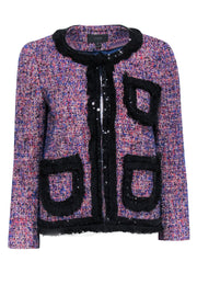 Current Boutique-J.Crew - Blue, Red, Black, & Cream Boucle Jacket w/ Sequin & Fringe Trims Sz 4