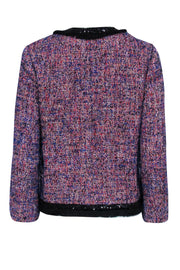 Current Boutique-J.Crew - Blue, Red, Black, & Cream Boucle Jacket w/ Sequin & Fringe Trims Sz 4