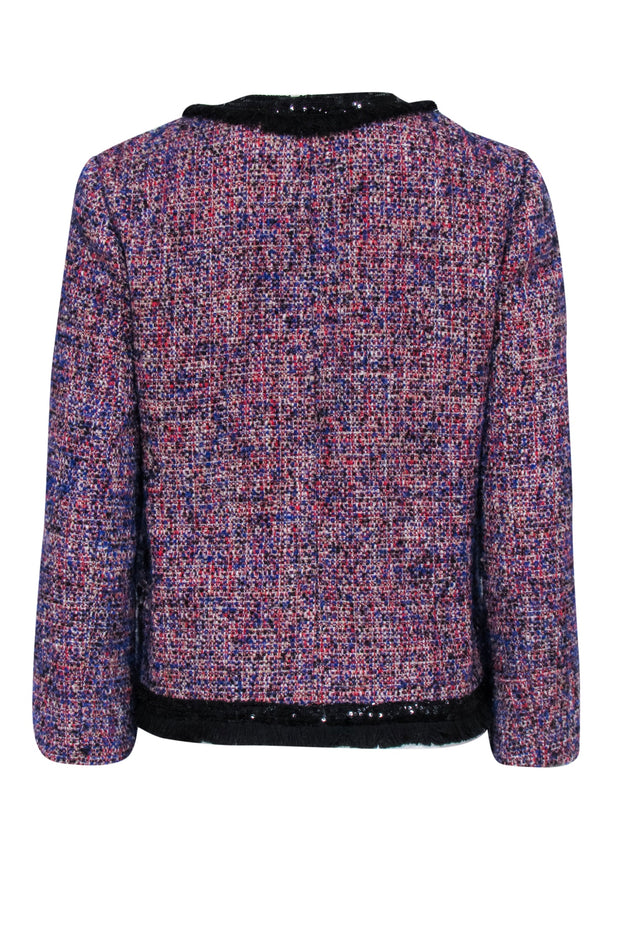 Current Boutique-J.Crew - Blue, Red, Black, & Cream Boucle Jacket w/ Sequin & Fringe Trims Sz 4