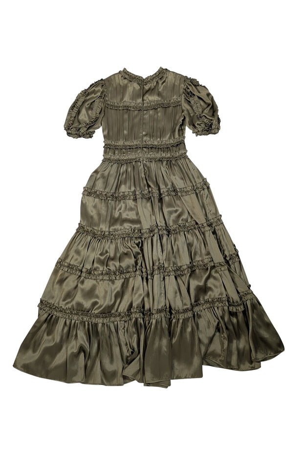 Jessakae - Olive Green Satin Tiered Midi Dress Sz XXS Jessakae - Olive Green Satin Tiered Midi Dress Sz XXS