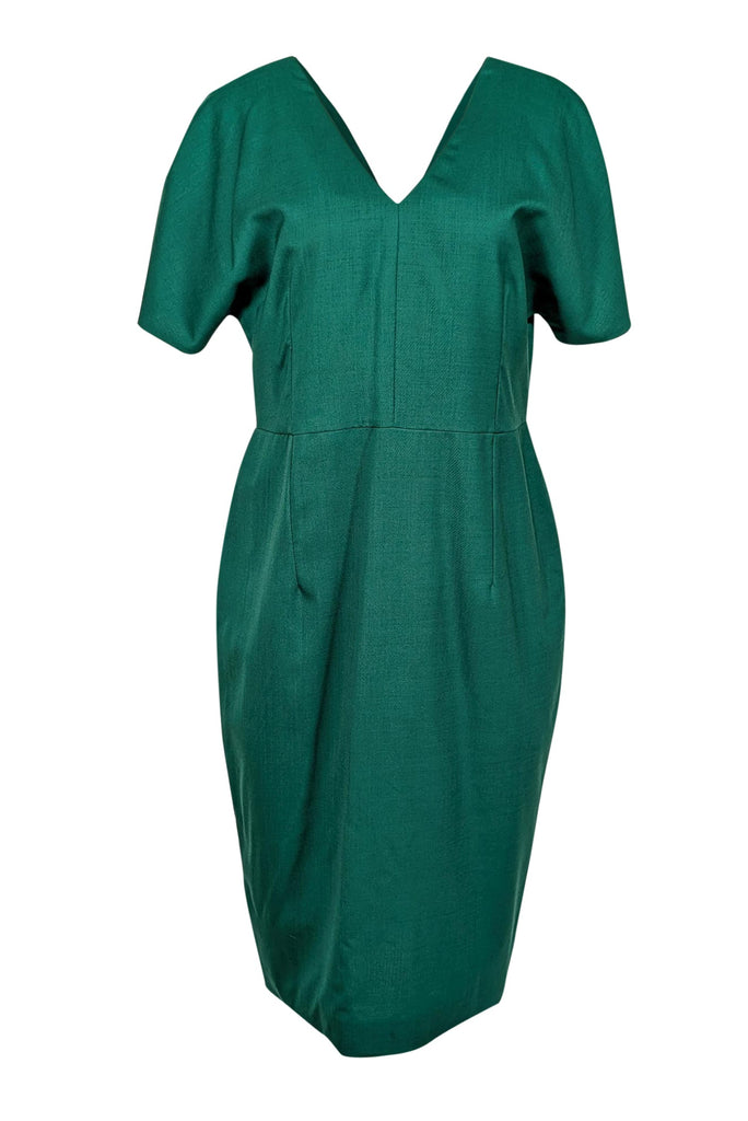 Jil Sander - Dark Kelly Green Wool Short Sleeve Dress Sz 14 Jil Sander - Dark Kelly Green Wool Short Sleeve Dress Sz 14