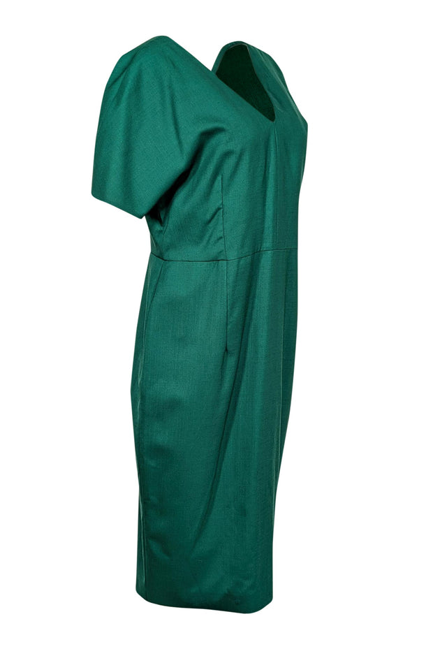 Jil Sander - Dark Kelly Green Wool Short Sleeve Dress Sz 14