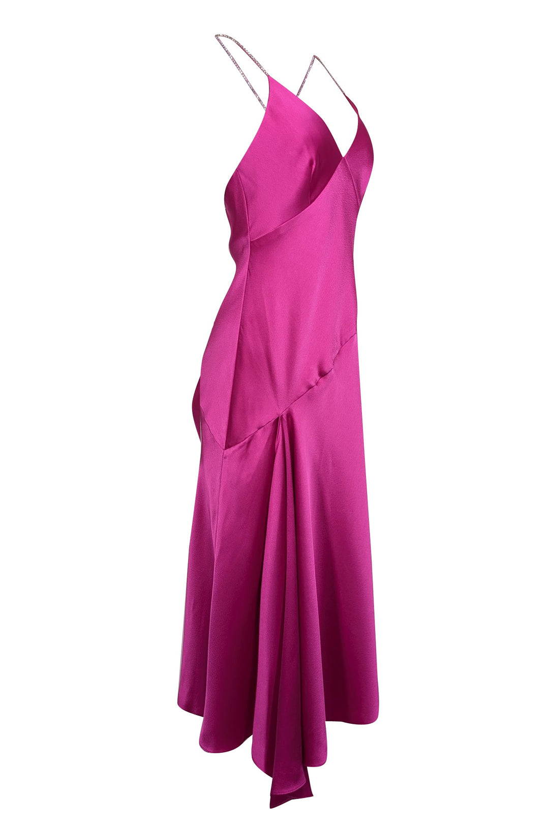 Jill Jill Stuart - Fuchsia Satin Sleeveless Gown w/ Rhinestone Straps