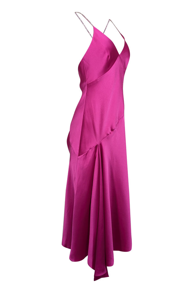 Jill Jill Stuart - Fuchsia Satin Sleeveless Gown w/ Rhinestone Straps Jill Jill Stuart - Fuchsia Satin Sleeveless Gown w/ Rhinestone Straps