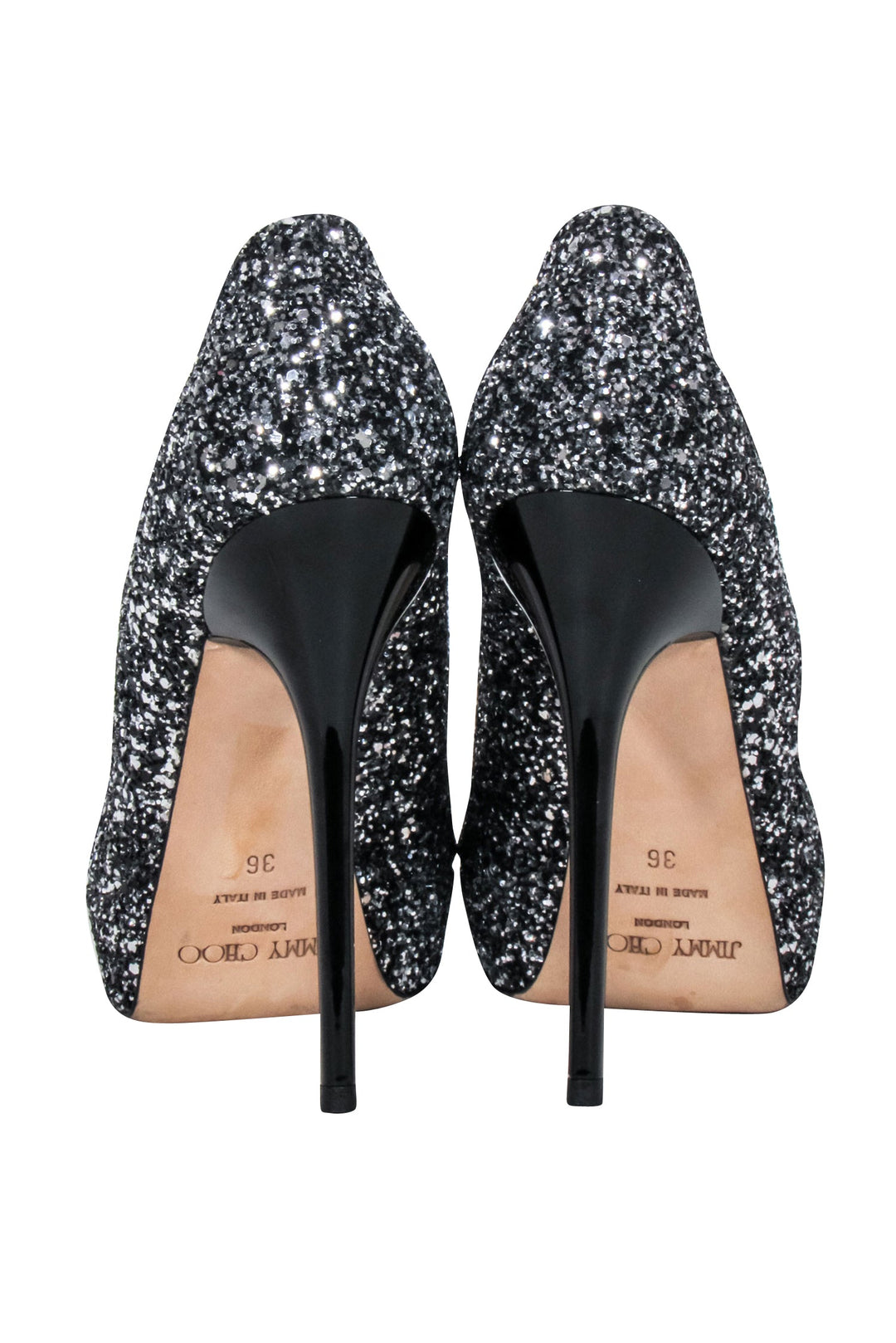 Jimmy Choo - Silver & Black Glitter Open-Toe Pumps Sz 6 | Current