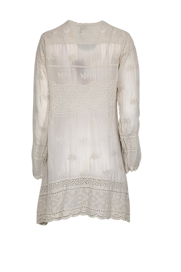 Johnny Was - Ivory Long Sleeve Embroidered Mini Dress Sz S Johnny Was - Ivory Long Sleeve Embroidered Mini Dress Sz S