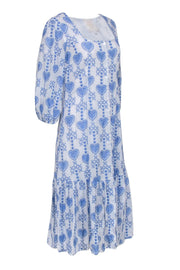 Current Boutique-Johnny Was - White & Blue Embroidered Maxi Shirt Dress Sz S