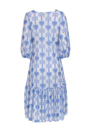 Current Boutique-Johnny Was - White & Blue Embroidered Maxi Shirt Dress Sz S