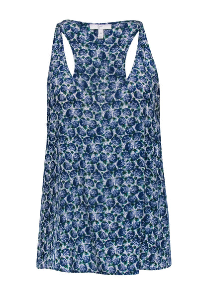 Current Boutique-Joie - Light Beige, Blue, & Green Fruit Print Silk Tank Sz M