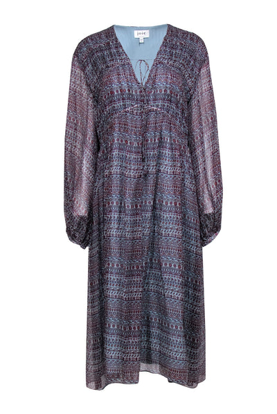 Current Boutique-Joie - Light Blue, Terracotta, & Magenta Paisley Print Silk Midi Dress Sz XL